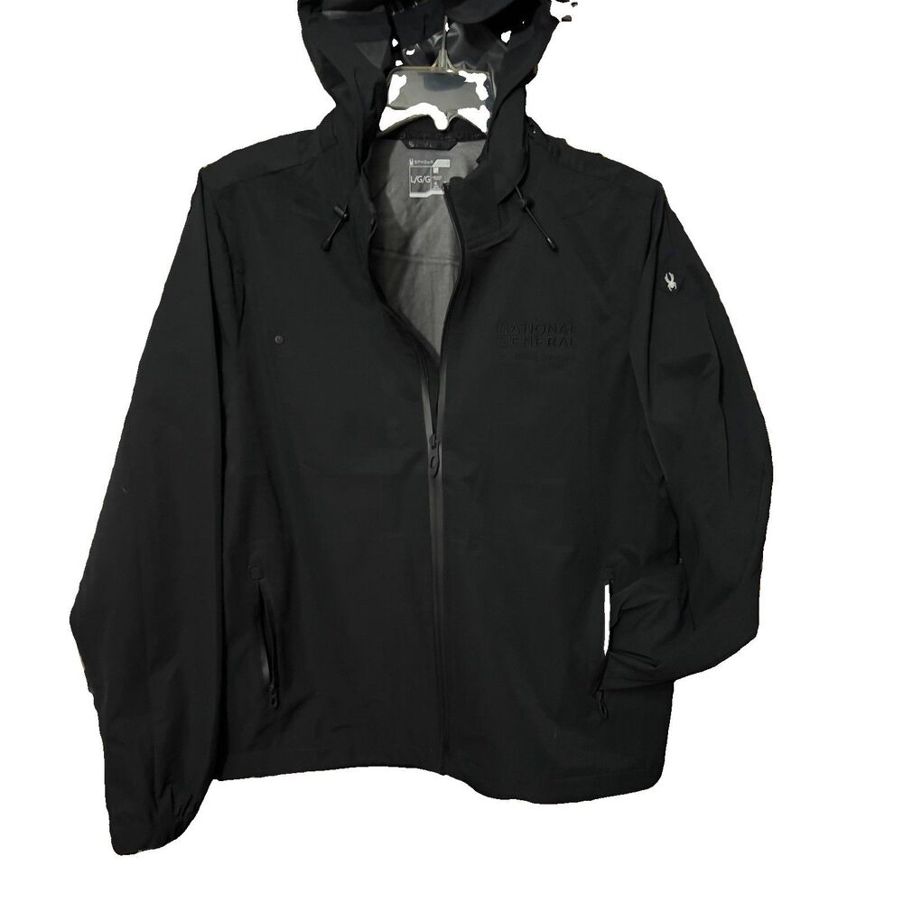 Spyder Mens Lightweight Hooded 2-way Stretch-Black Jacket-Water/Wind Resistant L